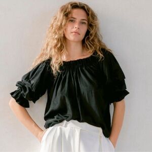NWT Mersea Tulum ruffle off the shoulder top Navy XL